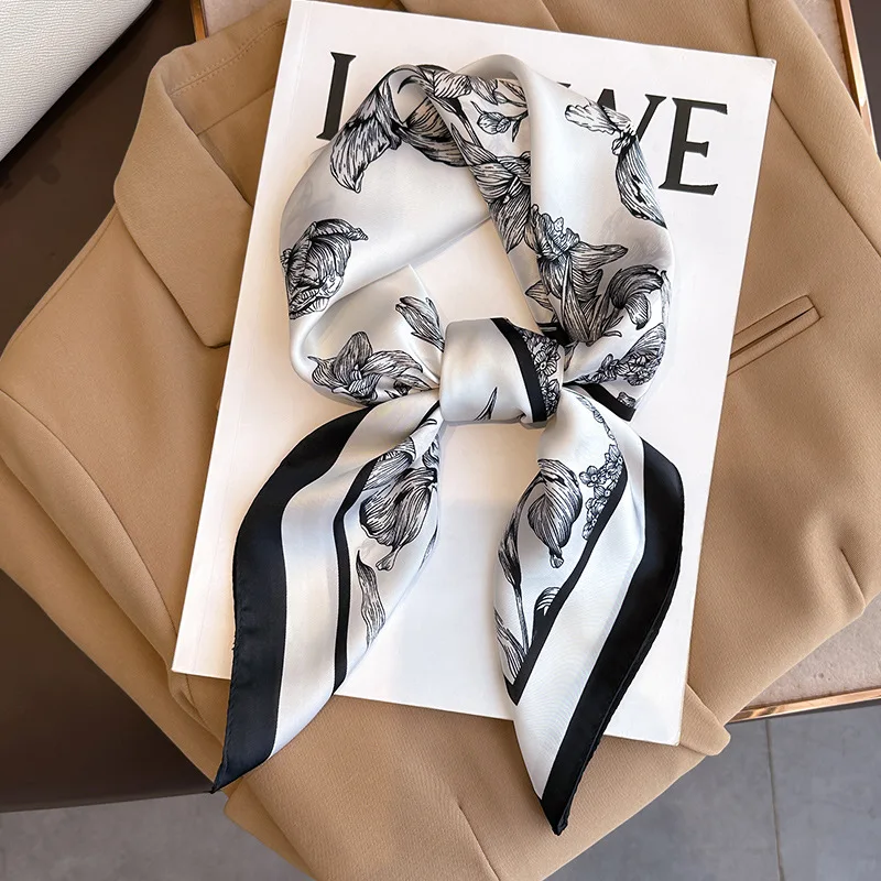 Silk Neck Scarf - 70*70cm Luxury Floral Print Silk Square