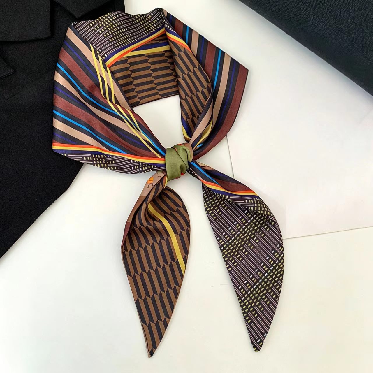 Luxury Print Long Hair Ribbon  - Silk Neck Scarf review and price
