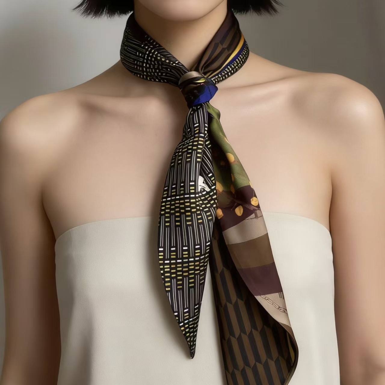 Luxury Print Long Hair Ribbon  - Silk Neck Scarf review and price