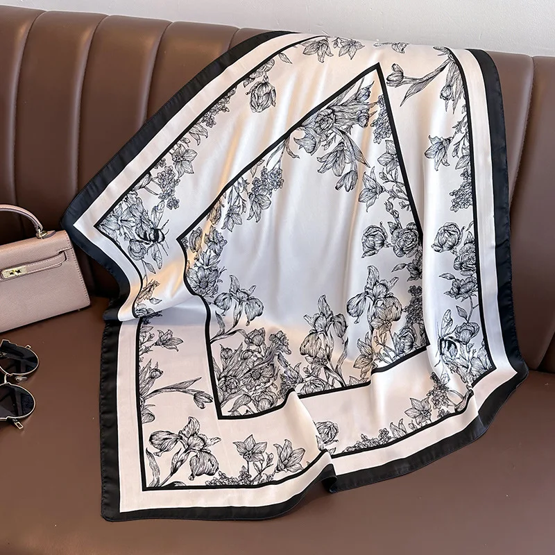 70*70cm Luxury Floral Print Si - Silk Neck Scarf review and price