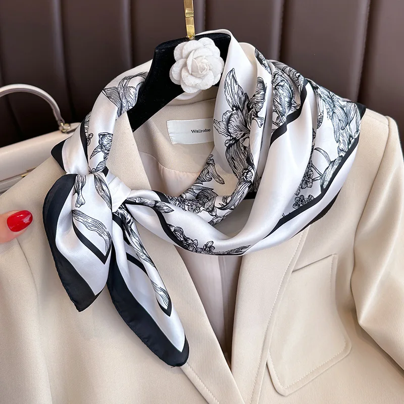 70*70cm Luxury Floral Print Si - Silk Neck Scarf review and price