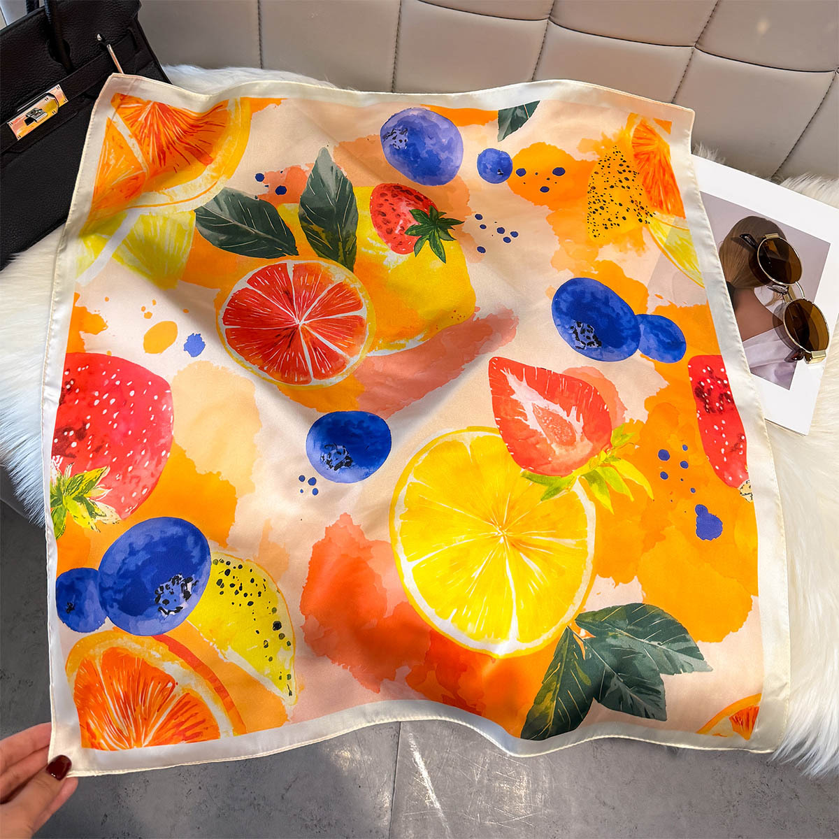 Fashion Lemon Fruit Pattern Sq - Silk Neck Scarf review and price