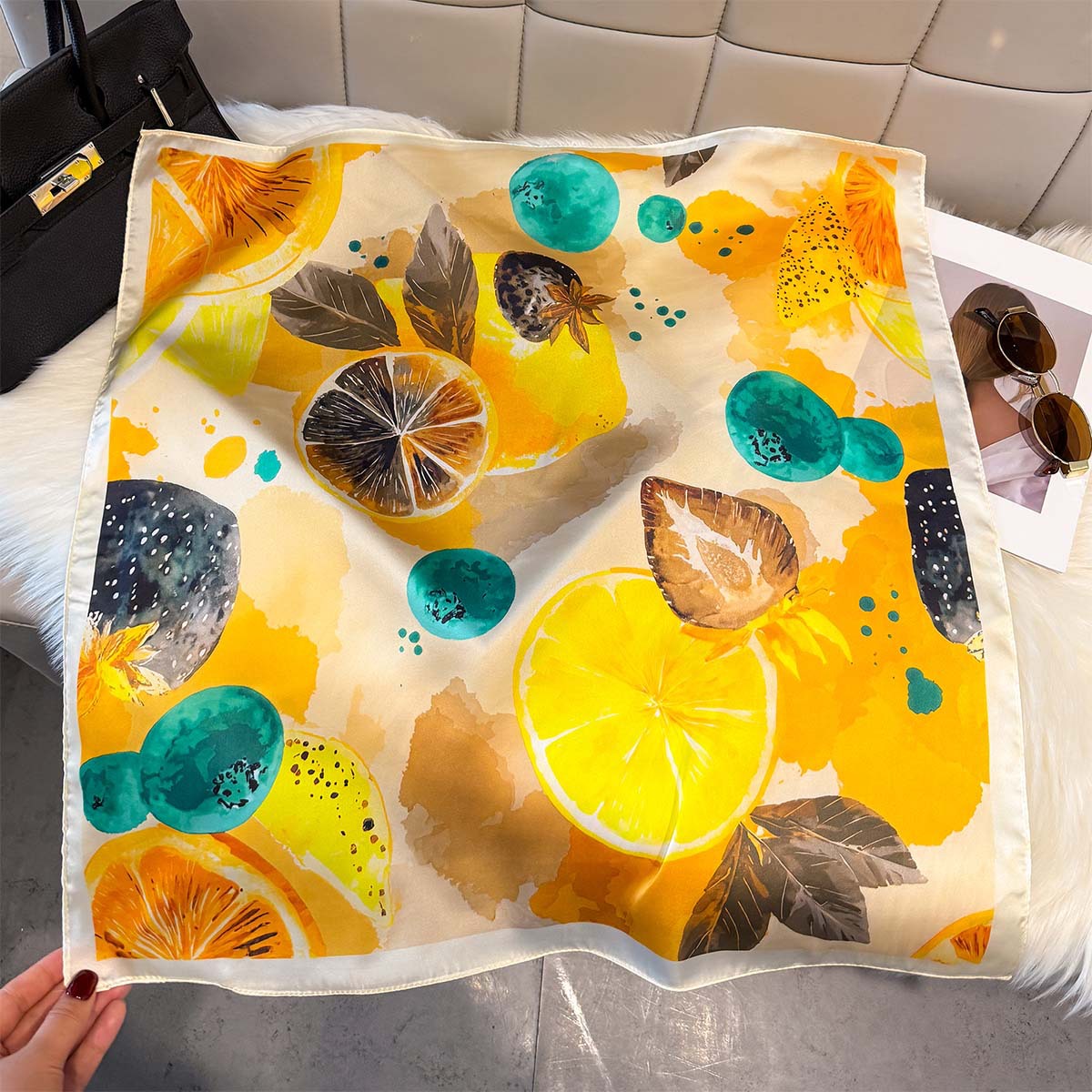 Fashion Lemon Fruit Pattern Sq - Silk Neck Scarf review and price