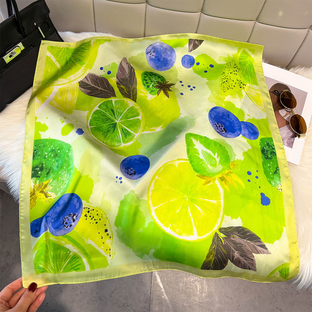 Fashion Lemon Fruit Pattern Sq - Silk Neck Scarf review and price
